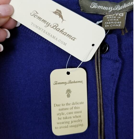 *NEW* TOMMY BAHAMA Malia Jeweled Cardigan in Blue Ribbon 100% Cotton Knit -XL - Picture 9 of 11